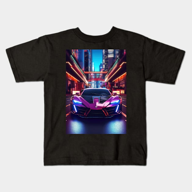 Asian Neon City Sports Car Kids T-Shirt by star trek fanart and more